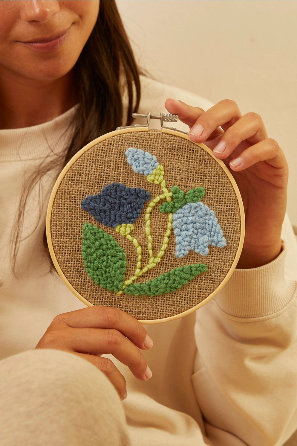 Blue Flowers Punch Needle Kit
