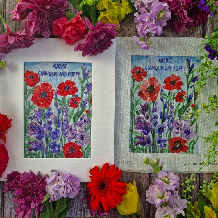 August - Gladiolus and Poppy