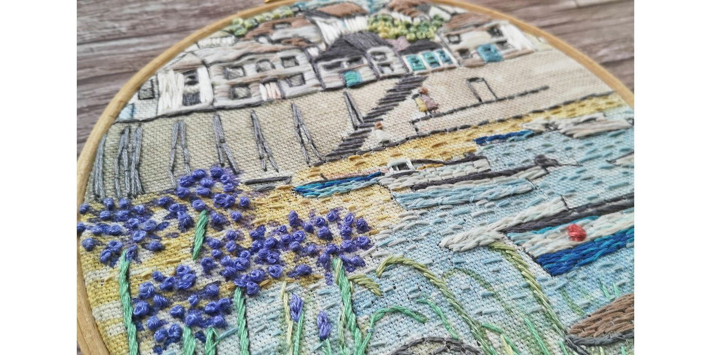 "Mousehole Harbor" Embroidery Panel