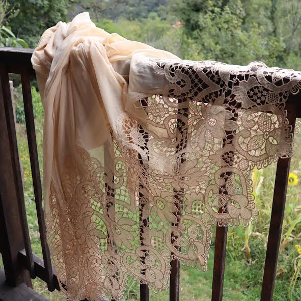 Antique Belgian Lace Curtain - Handmade Bruges Duchess Lace