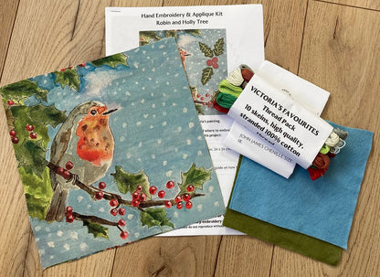 Robin in Holly Tree - Embroidery Kit