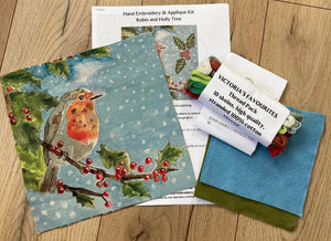 Robin in Holly Tree - Embroidery Kit