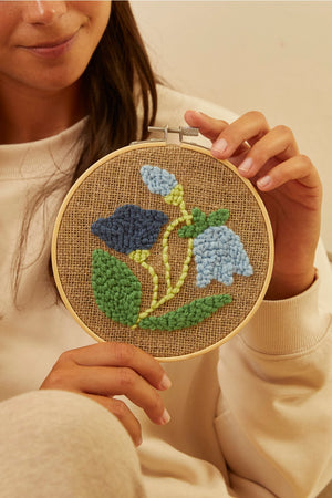 Blue Flowers Punch Needle Kit