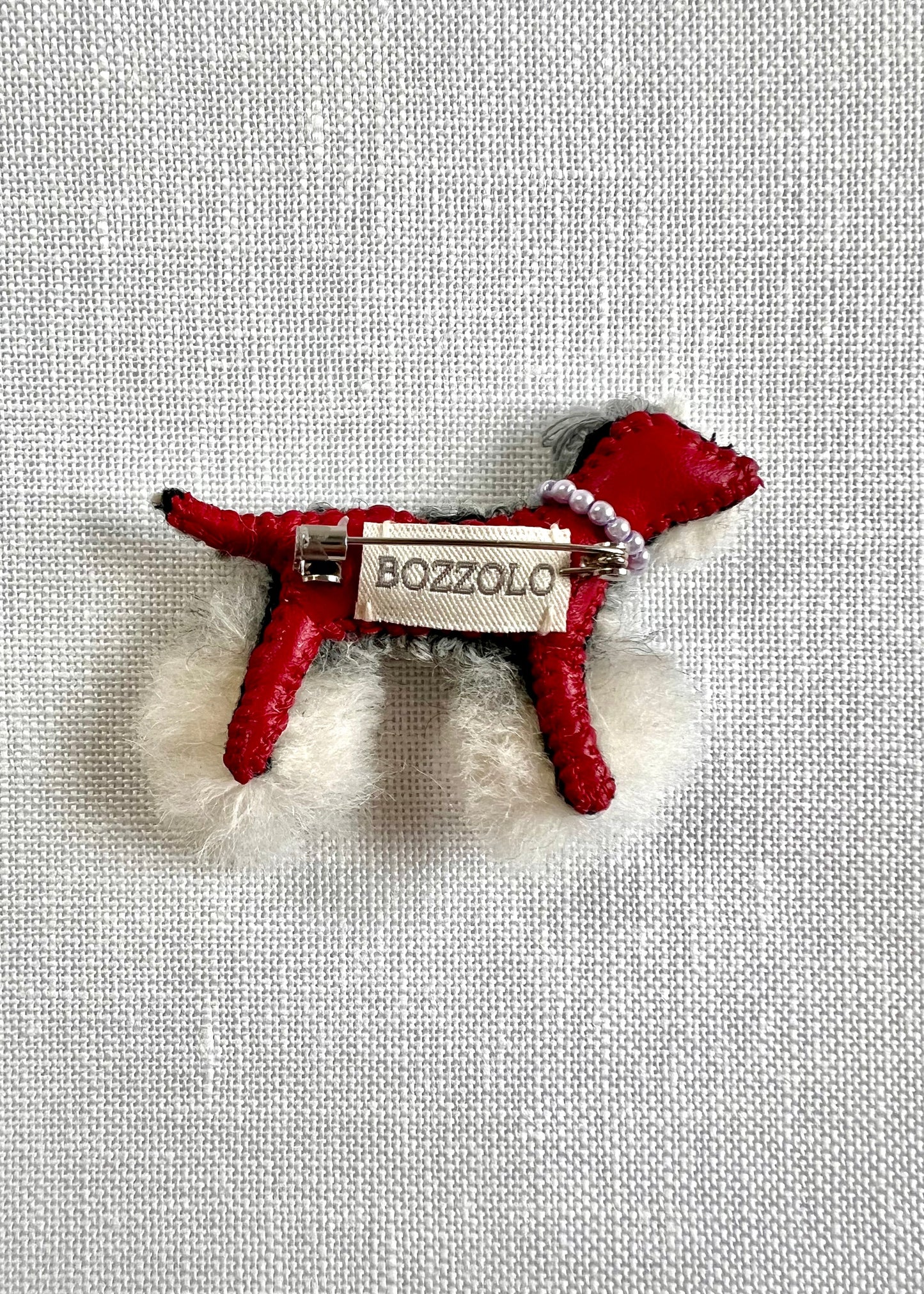 Grey and White Doggie - Silver Blue Pearl Collar