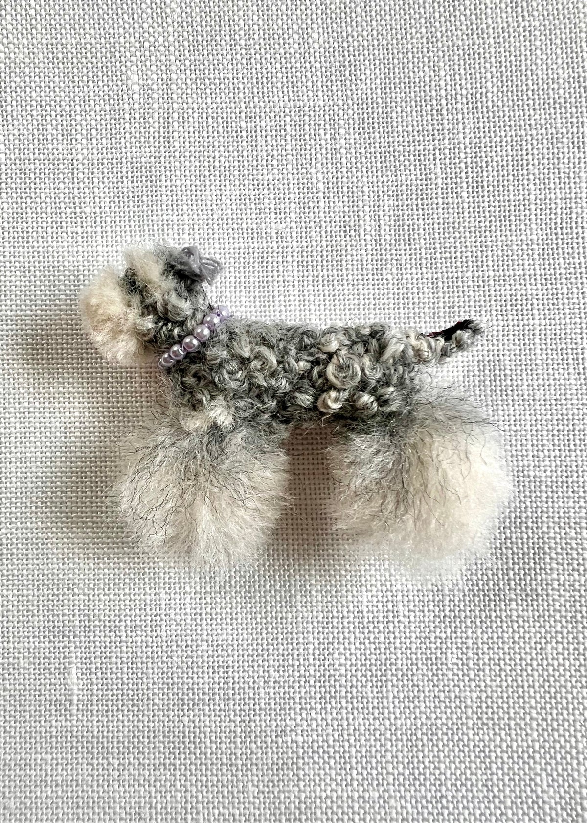 Grey and White Doggie - Silver Blue Pearl Collar