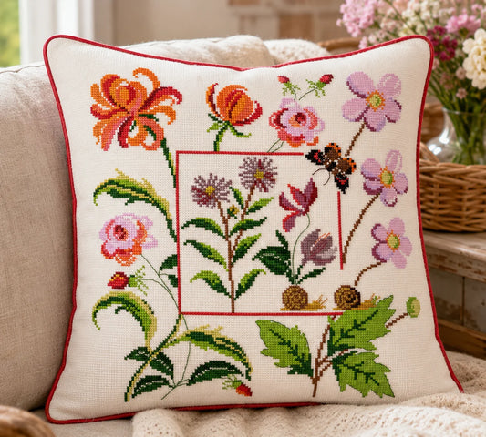 Warm Colored Floral Cushion - Cross Stitch Chart
