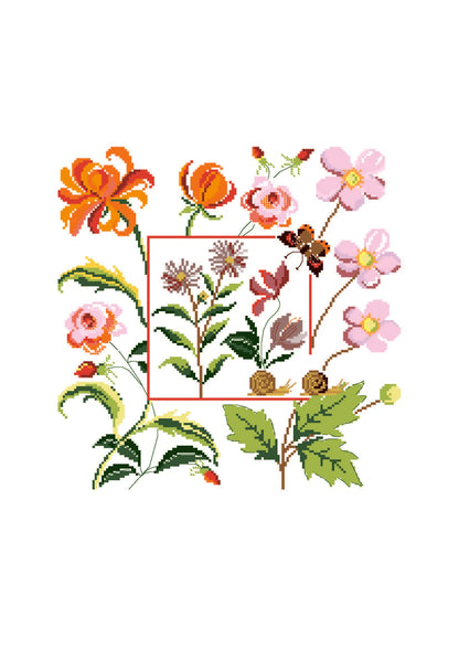 Warm Colored Floral Cushion - Cross Stitch Chart