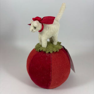 White Cat on Ball Pincushion