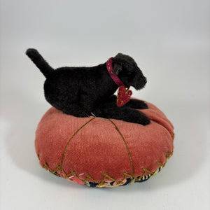 Black Dog with Heart Pincushion