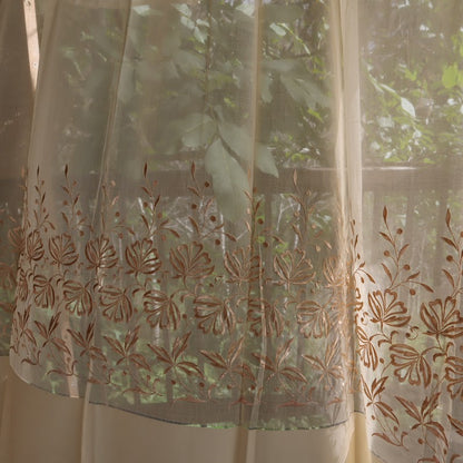 Antique Belgian Linen Curtain - Embroidered Floral Design