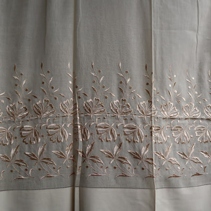Antique Belgian Linen Curtain - Embroidered Floral Design