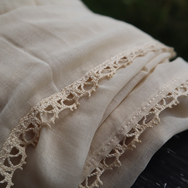 Antique Belgian Linen Curtain - Embroidered Floral Design