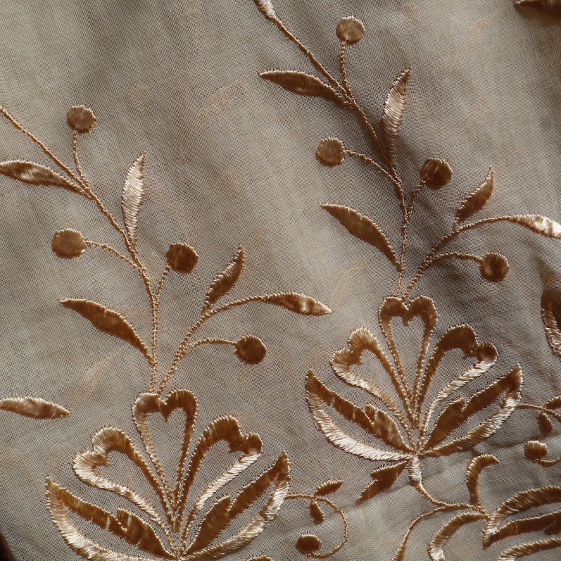 Antique Belgian Linen Curtain - Embroidered Floral Design