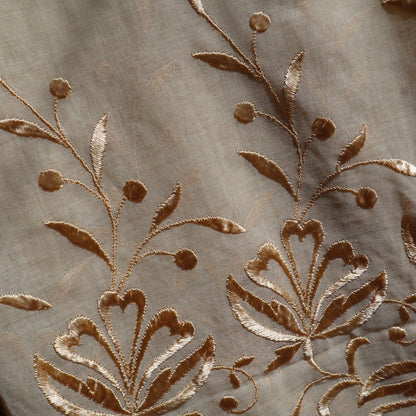 Antique Belgian Linen Curtain - Embroidered Floral Design