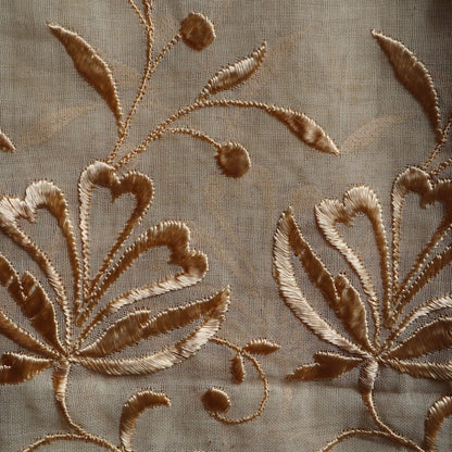 Antique Belgian Linen Curtain - Embroidered Floral Design