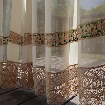 Antique Belgian Linen Curtain - Bruges Guipure Lace Border
