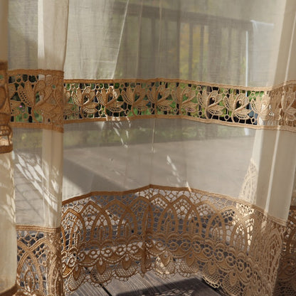Antique Belgian Linen Curtain - Bruges Guipure Lace Border