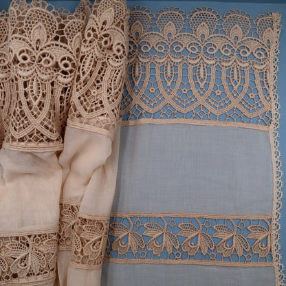 Antique Belgian Linen Curtain - Bruges Guipure Lace Border