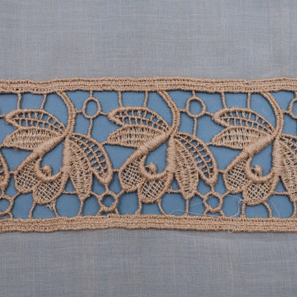 Antique Belgian Linen Curtain - Bruges Guipure Lace Border