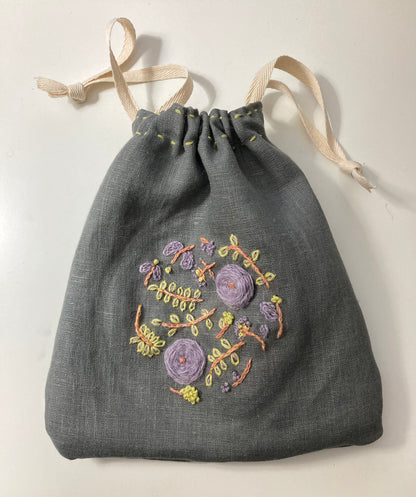 Lilac Chrysanthemum - Embroidery Drawstring Bag Kit