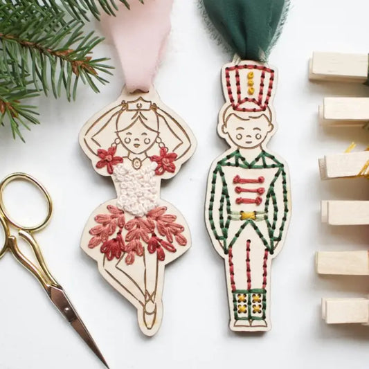 Nutcracker Ballerina and Soldier Ornament - Embroidery Kit