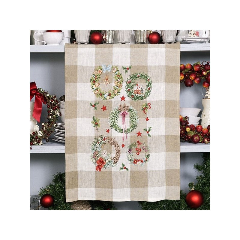 Christmas Wreaths - Aida Teal Towel