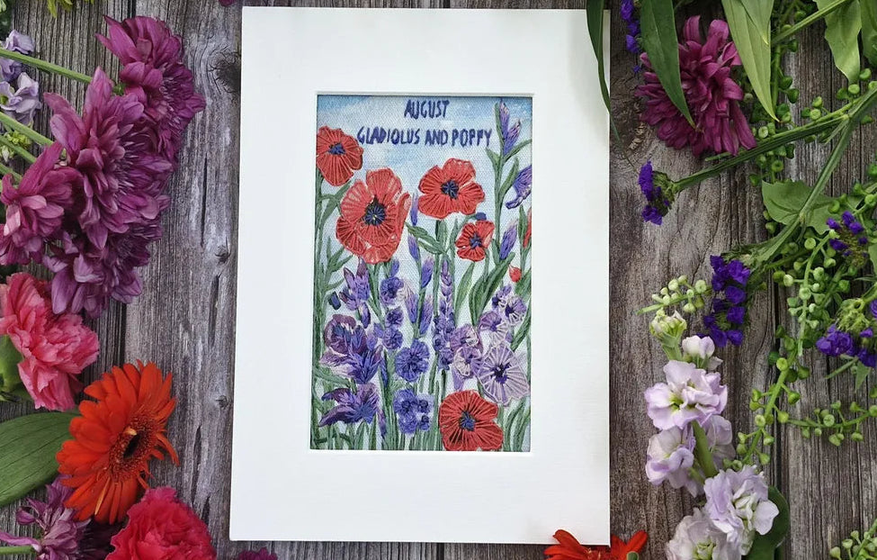 August - Gladiolus and Poppy