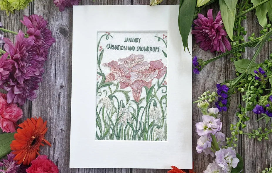 January - Carnation and Snowdrops