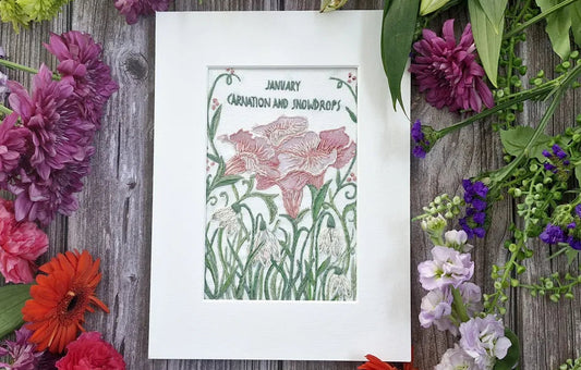 January - Carnation and Snowdrops