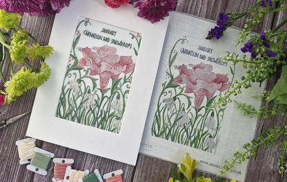 January - Carnation and Snowdrops