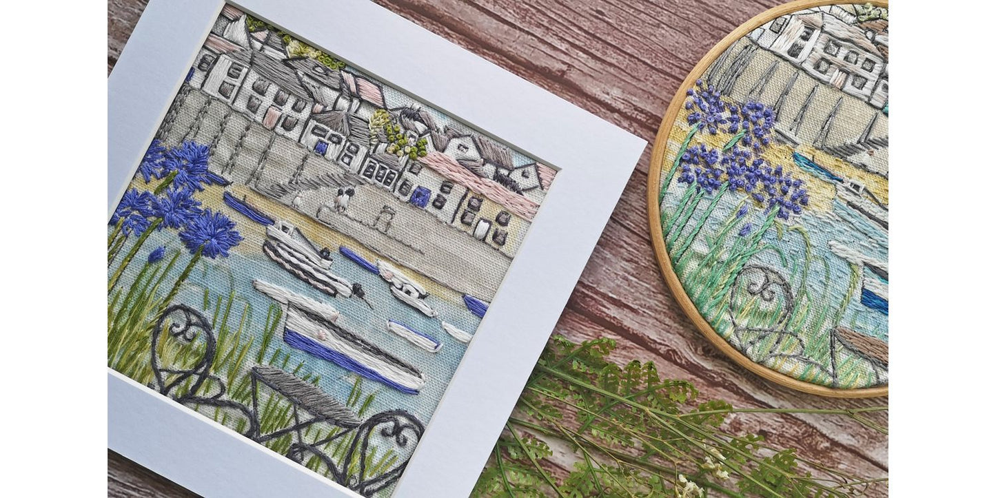 "Mousehole Harbor" Embroidery Panel
