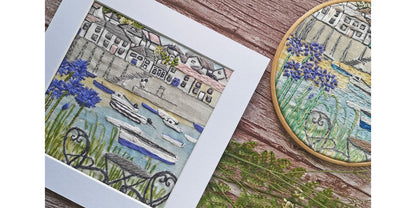 "Mousehole Harbor" Embroidery Panel