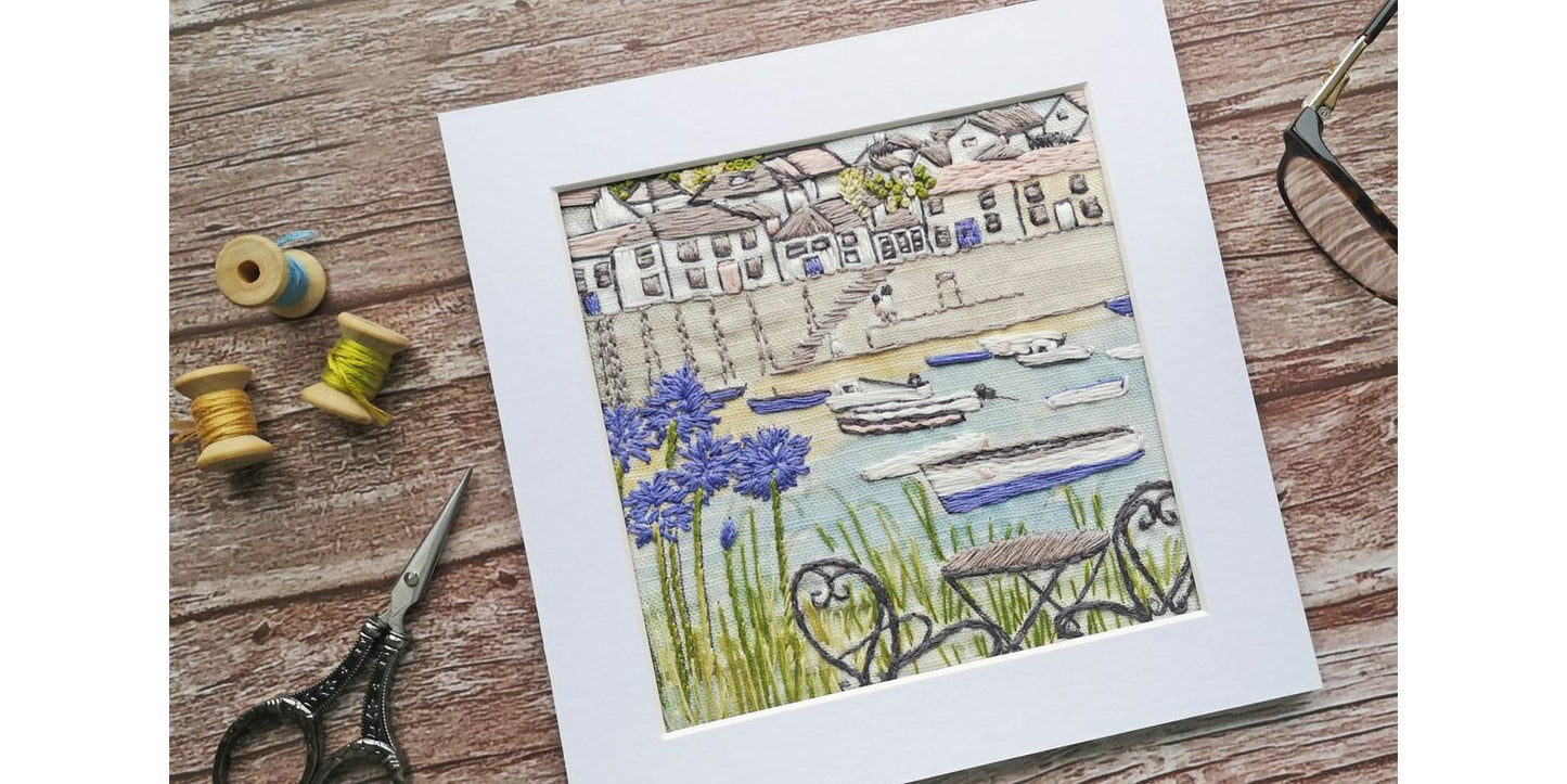 "Mousehole Harbor" Embroidery Panel