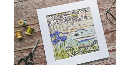 "Mousehole Harbor" Embroidery Panel