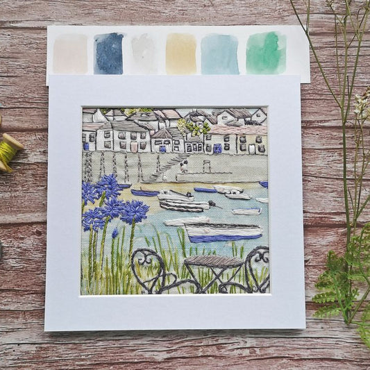 "Mousehole Harbor" Embroidery Panel