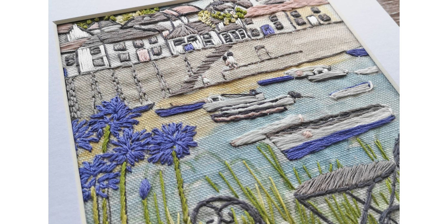 "Mousehole Harbor" Embroidery Panel