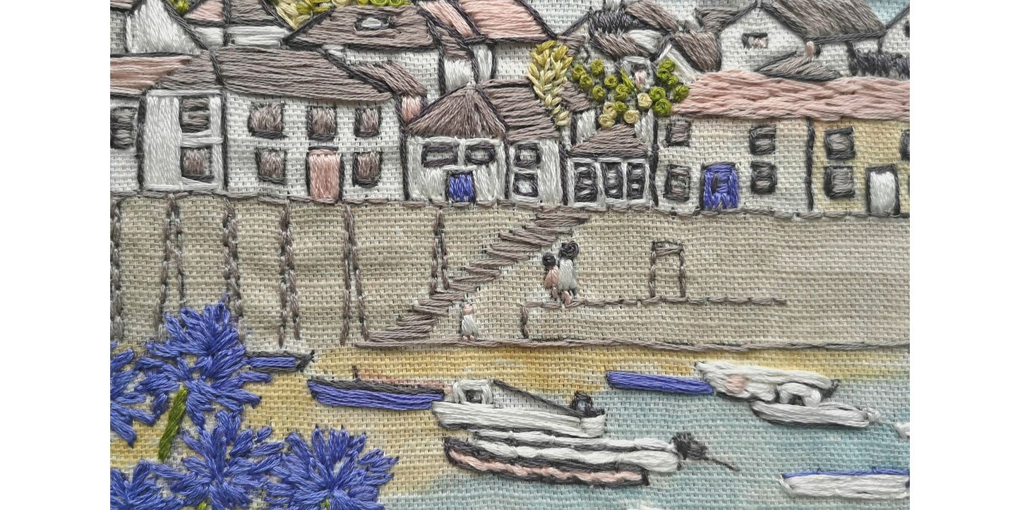 "Mousehole Harbor" Embroidery Panel