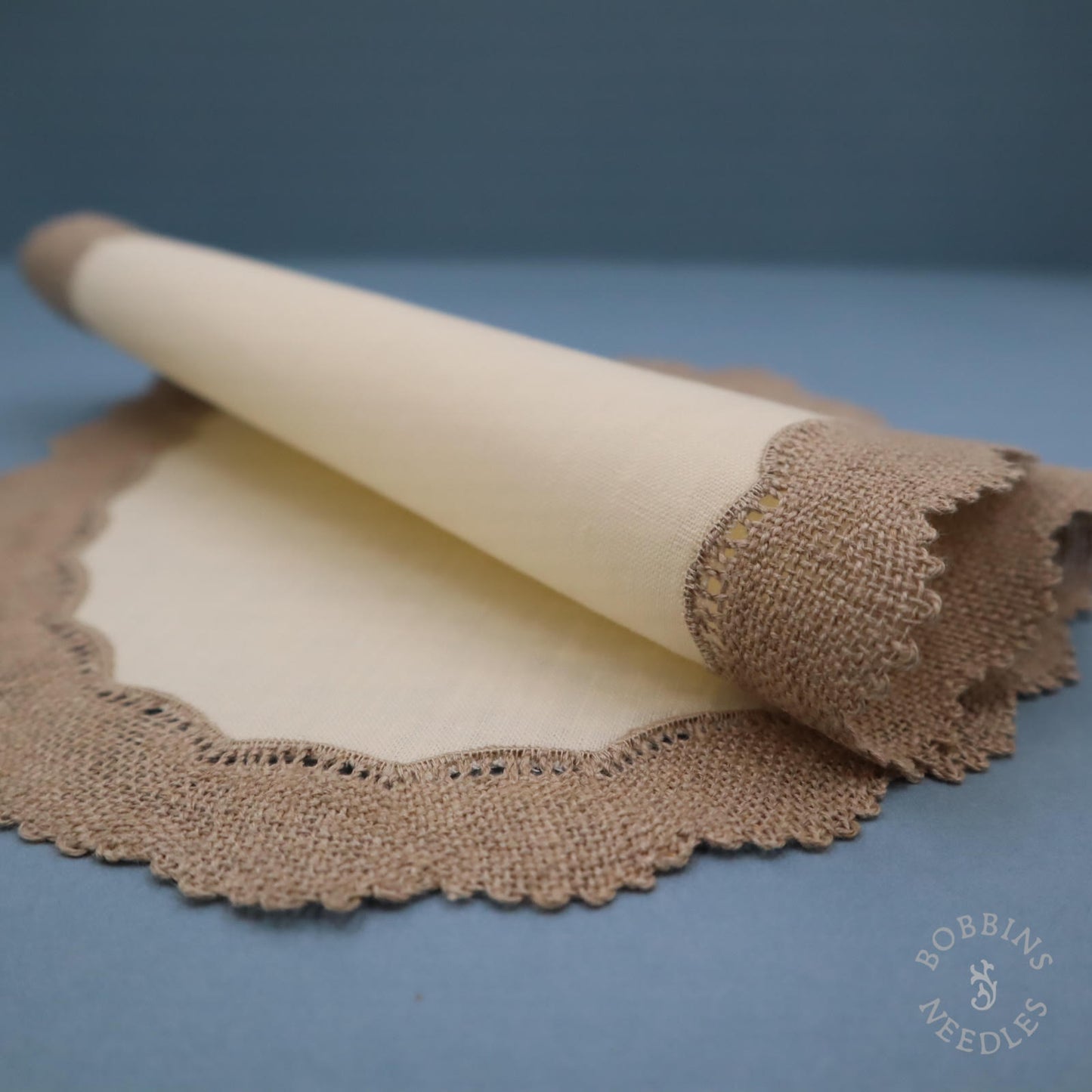 Oval Embroidery Linen with Handmade Lace Border