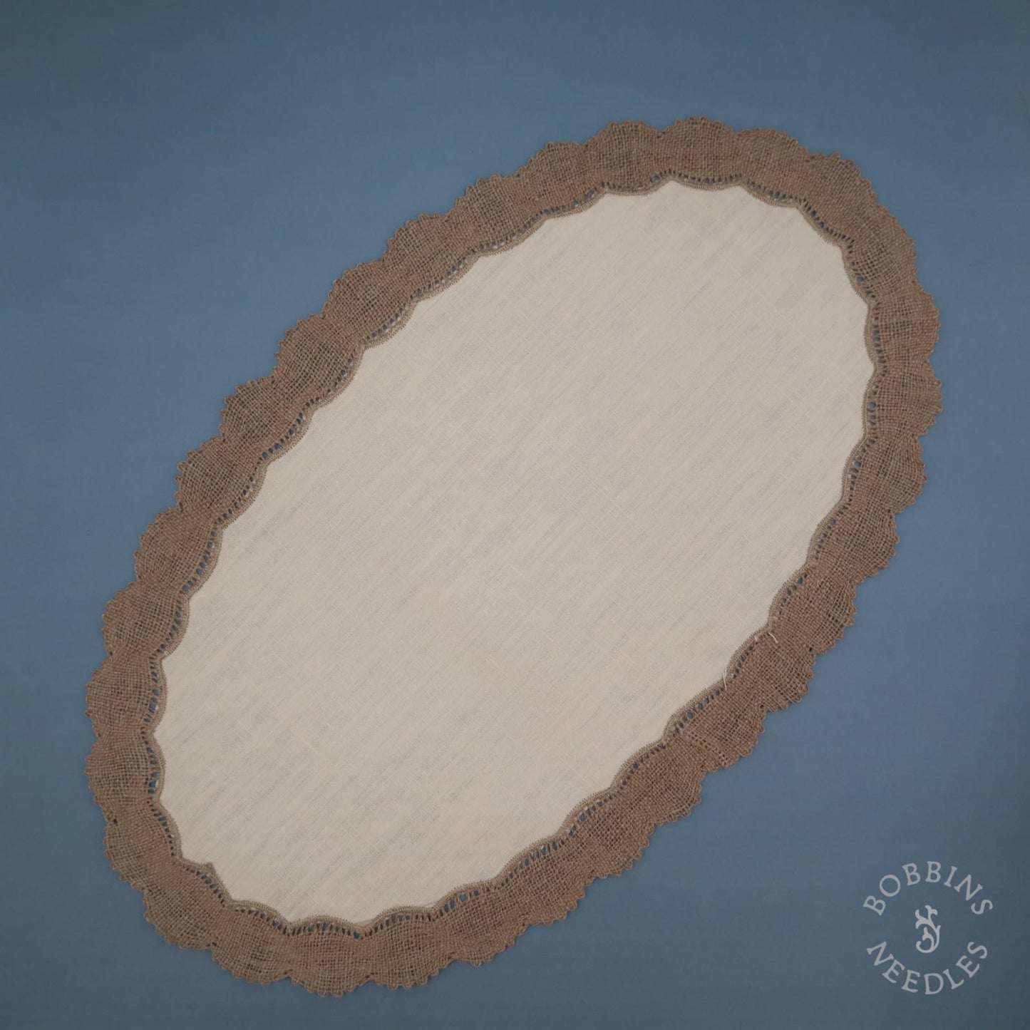 Oval Embroidery Linen with Handmade Lace Border