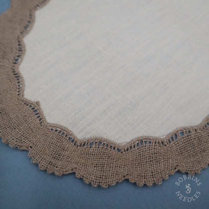 Oval Embroidery Linen with Handmade Lace Border