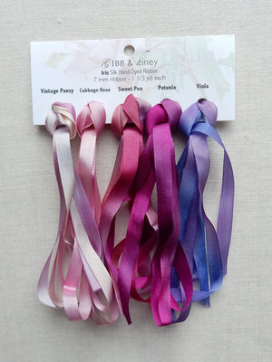 7mm Vintage Pansy/Cabbage Rose/Sweet Pea/Petunia/Viola- Silk Ribbon Collection